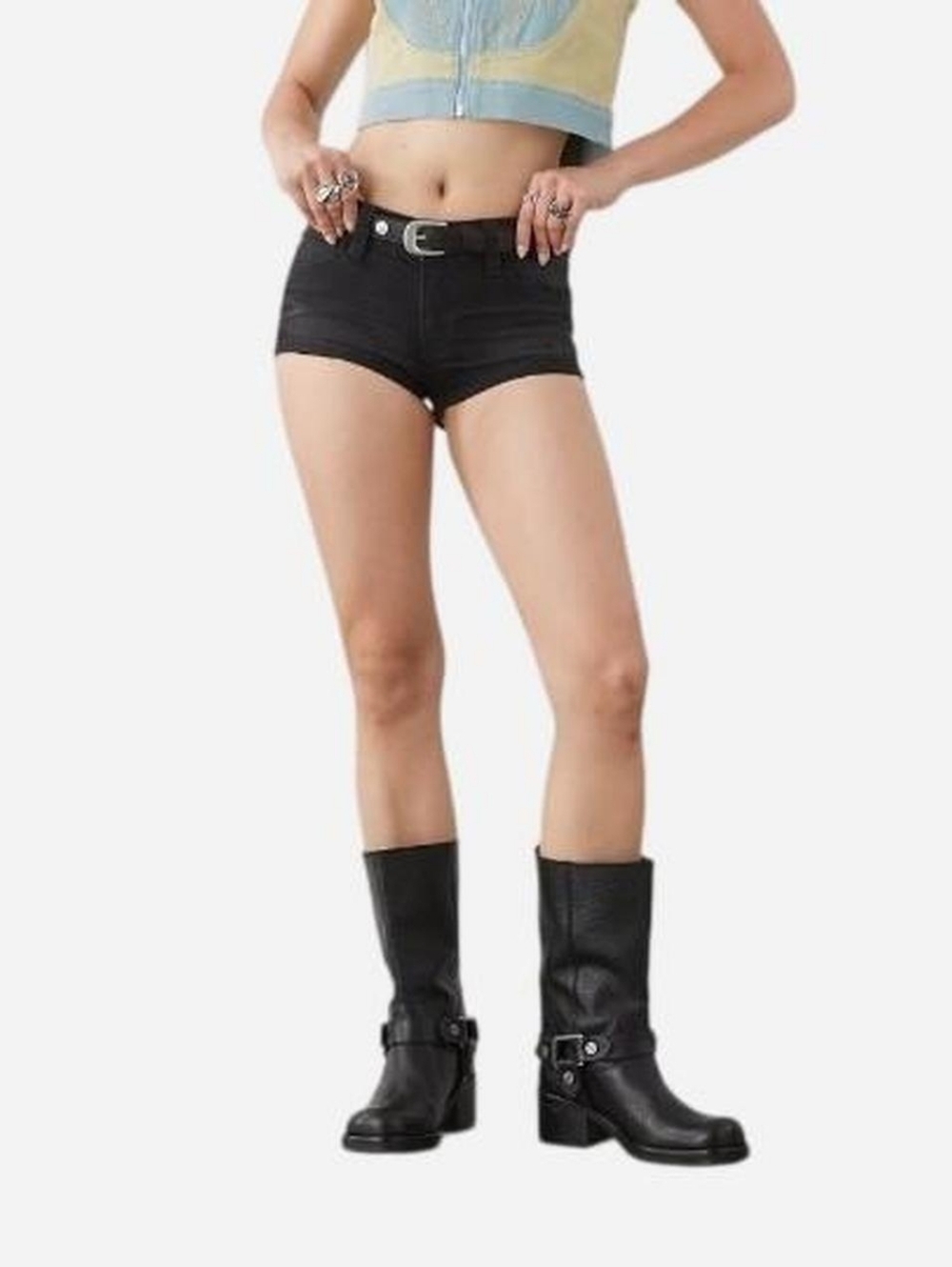 Cheap Monday Sleezie denim hot pant shorts in washed black.